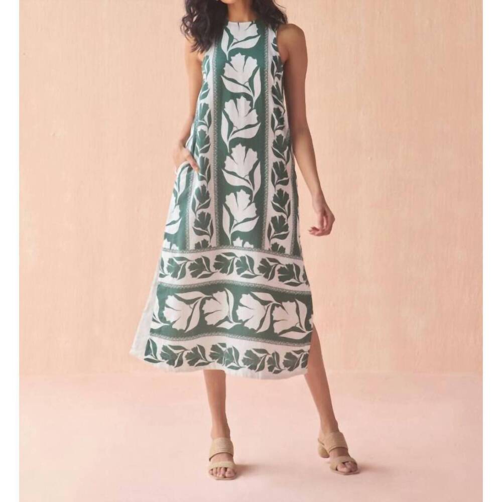NEW OMIKA gwenn palm maggie midi dress in green - Picture 1 of 2